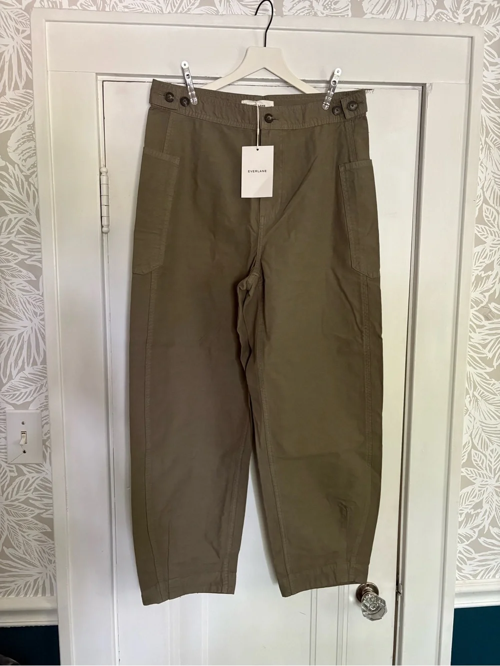 NWT EVERLANE The Fatigue Barrel Pant Kalamata Olive Green Cotton Linen Blend 6